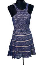 City Triangles Dress Women Size 9 Formal A-line Blue Cream Lace Open Back Party