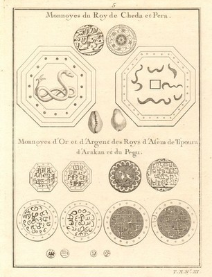 Burmesische Münzen. Könige von Cheda, Pera, Asem, Tippura, Rakhine & Bago 1752 Druck