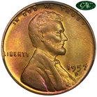 1957 D Toned Lincoln Wheat Cent CAC MS 65 RB See Video Toning Coin 1C CACG