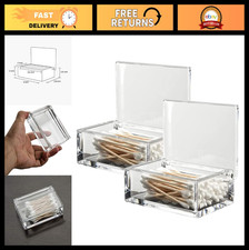 Clear Acrylic Q-Tip Holder Set of 2 - Bathroom Cotton Swab Dispenser Organizer