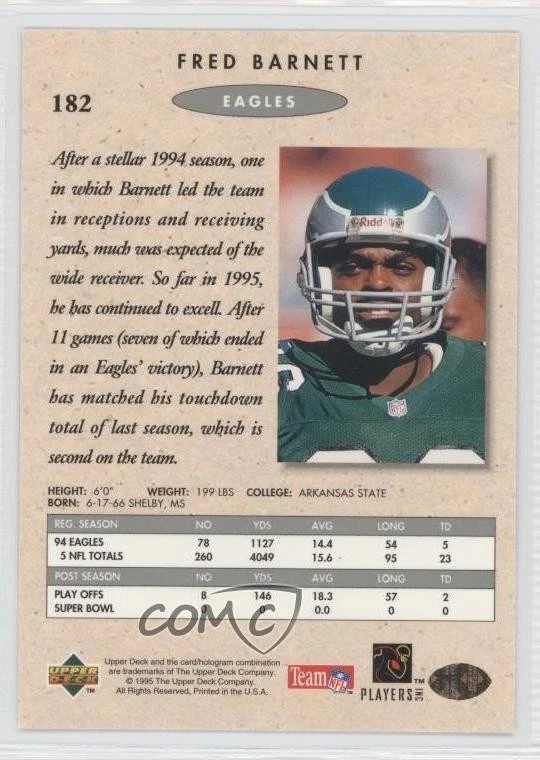 1995 SP Championship Series Fred Barnett #182 - Image 2 of 2