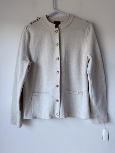 TALBOTS CREAM IVORY PURE MERINO WOOL MILITARY SWEATER JACKET CARDIGAN sz XL - Picture 2 of 10