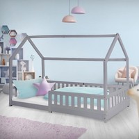Kinderbett Rausfallschutz Kinderhaus Holzbett Kiefernholz Grau 90 X 200 Cm