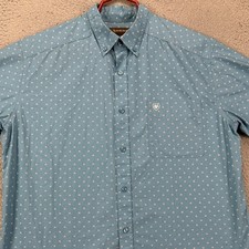 Ariat Shirt Button Down Men Large Blue Western Cowbloy Rodeo Short Sleeve Pocket