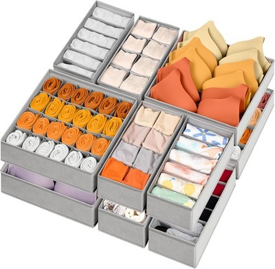 12 Pack Sock Underwear Drawer Organizer Dividers 116 Cells Fabric Foldable