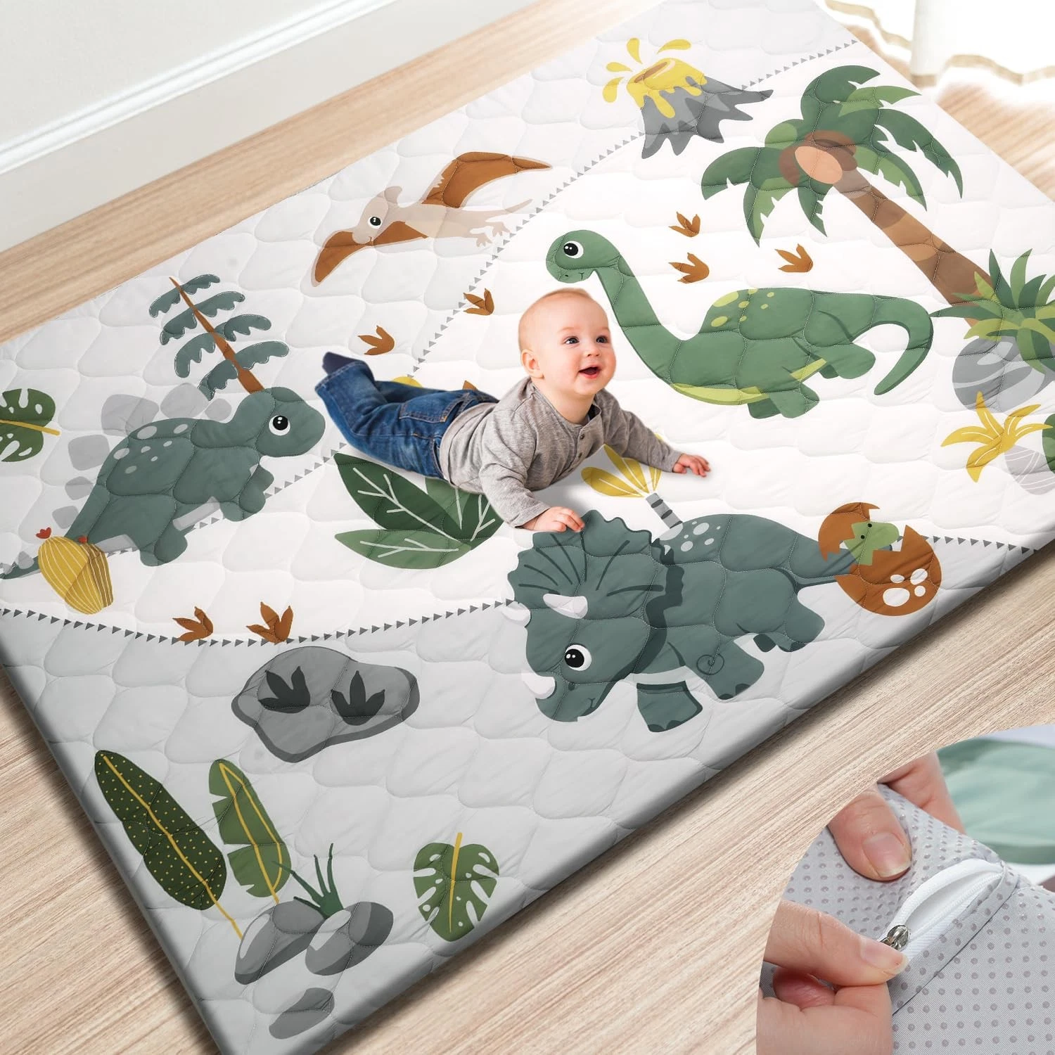 TINYHARBO Premium Foam Baby Play Mat 74x50 – Removable Machine Washable Cove...