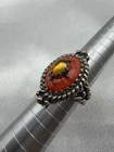 Vintage Carolyn Pollack 925 Native Spiny Oyster Citrine & Amber Size 8 Sterling