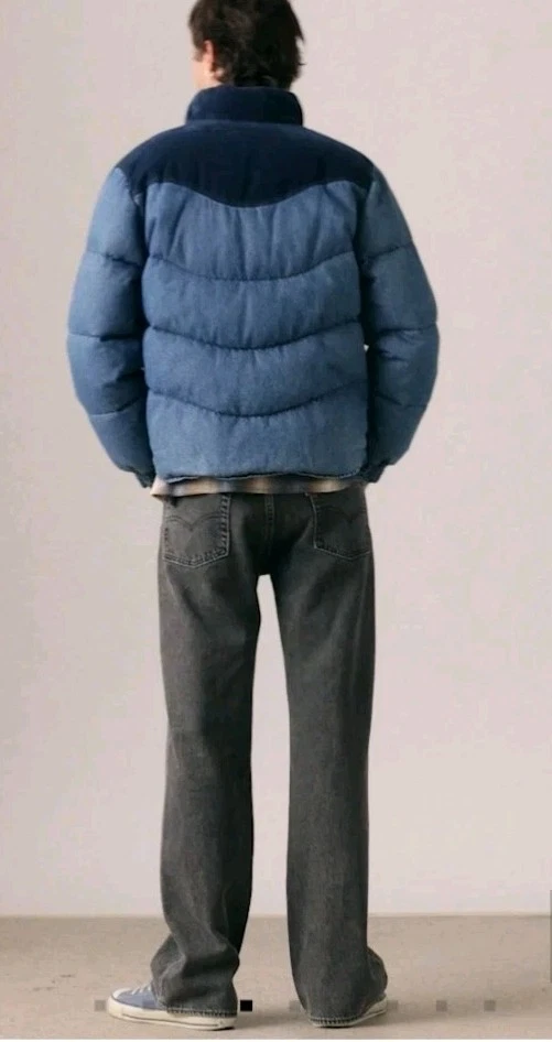 Mens Levi's Wild West Short Denim 600 Premium Down Puffer Jacket Sz Med
