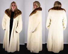 Brand New White Sheared Mink Fur Coat Russian Sable Fur Collar Made in the USA