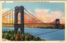George Washington Bridge and Hudson River New York City Postcard c1945