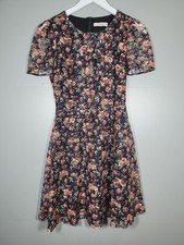 ❤️OASIS DRESS XS 6 8 DARK FLORAL BLACK PINK TEA Lace Summer Petite 35" Long Jj71