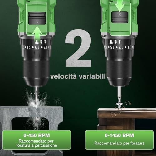 Ginour Trapano Avvitatore a Batteria 21V 50Nm Brushless 2x2.0Ah 47 Accessori foto 2