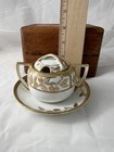 Antique Nippon Hand Painted Jam Jar Mustard Pot W attached Drip Tray Gold — photo 1