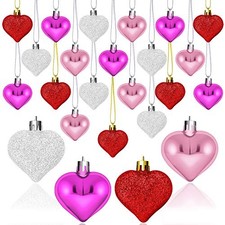 24 Pieces Valentine's Day Heart Baubles Ornaments Heart Red, White, Hot Pink