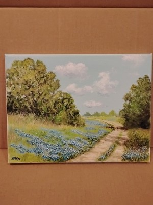 Beautiful Original Texas Oil Painting Bluebonnet Landscape Oil Painting