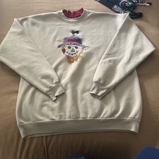 Vintage 90s Suttons Stitchwear Fall Scarecrow/ Crow Embroidered Sweatshirt Sz XL