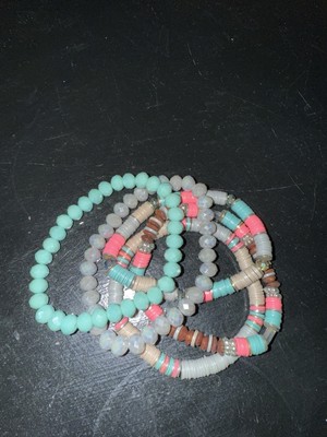 Crazy Train Teal/Grey/Coral/Brown  Stretchy Bracelet Set Of 5