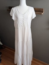 Vintage White Tiered Maxi Dress Cottagecore Coastal Grandmother Size L