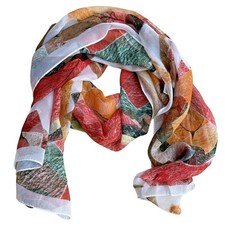 Sheer silky scarf long rectangle polyester wrap accessory mod geometric print