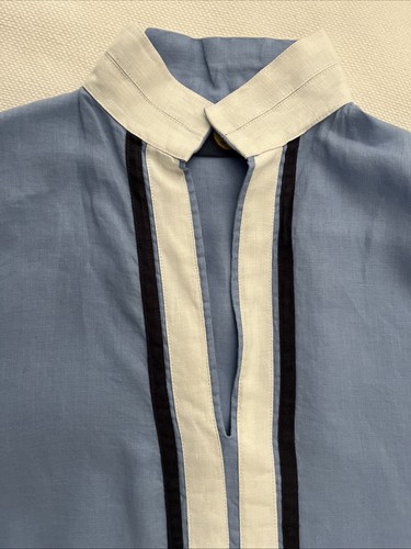 GURU donna - tunica CLASSICA - blu - bordo blu navy e bianco - GRANDE - LINO - Foto 3 di 10
