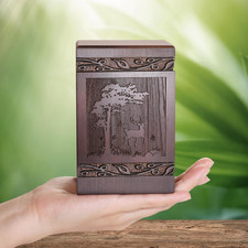 Cremation Urns for Human Ashes Adult Male Female, Wooden Carved Deer Urns Box an