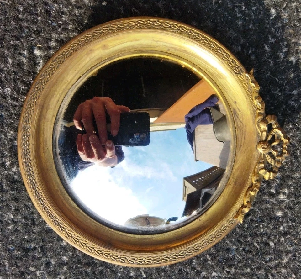 Ancien petit miroir bombé miroir de sorcière style Empire diamètre 11,4 cm - Photo 2/4