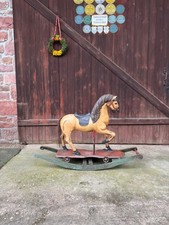 Antique Rocking Horse circa 1940, Solid Wood, Real Hair Tail