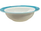 VTG 9" VEGETABLE SERVING BOWL PYREX BLUE BAND Milk Glass Turquoise Aqua Rim USA