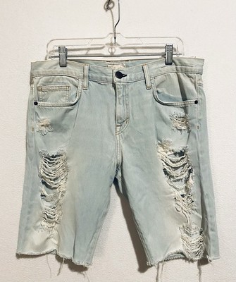 Current Elliot Shorts Womens 29 Light Blue Distressed Denim The Long Boyfriend