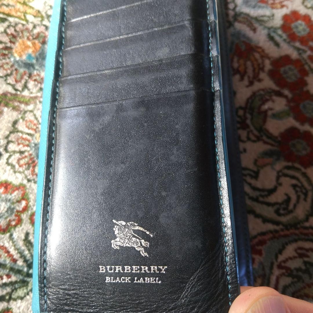 【ユウ】　 バーバリー　ブラックレーベル Burberry Black Label Bi-Fold Long Wallet Black/Blue Men Accessory