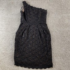 Alex Evenings Dress Womens 10 Black Lace One Shoulder Sequin Sheath Knee Length