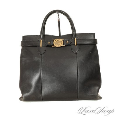 Gucci Made in Italy Black Running Leather Marmont Buckle Handbag Bag #16E008