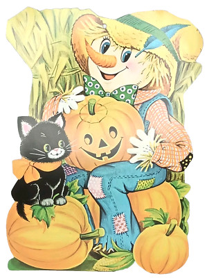 Vintage Die Cut Halloween Decoration Pumpkin Scarecrow Peck Inc 1980s