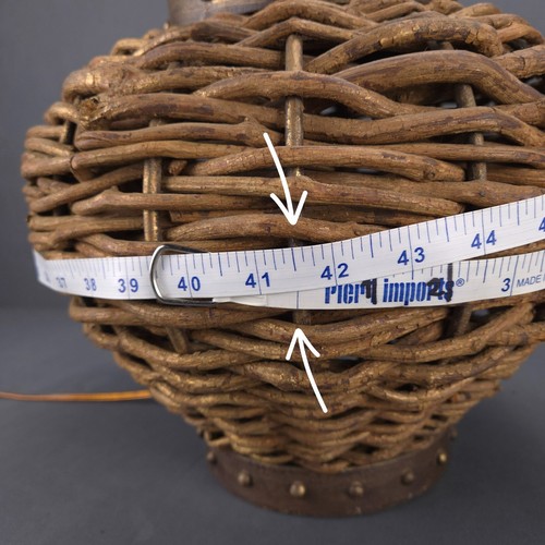 Vintage Table Lamp Wicker Rattan Wood Metal Rustic Top Bottom Base Trim Working - Picture 14 of 14