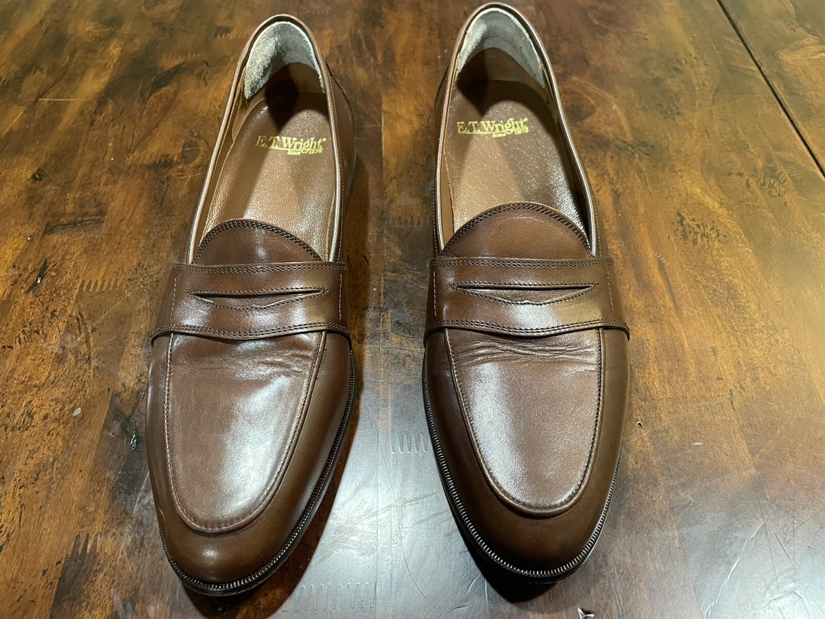NEW E.T Wright Two Tone Penny Loafers Brown Mens Shoes 12D Made in USA E.T. WRIGHT TWO TONE BLACK BROWN LEATHER WEAVE SLIP ON  main image 2