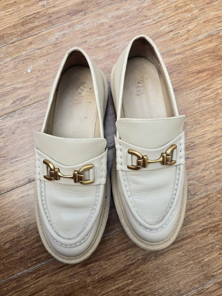 Zara beige chunky loafer shoes buckle leather UK 5 EU 38 VGC eBay