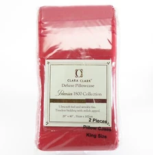 Clara Clark Deluxe KING Pillowcases Premier 1800 Collection Red NEW Pack of 2
