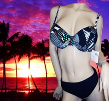 NWT GOTTEX Black Multicolor 2 pc Bikini SET Swimsuit Bathingsuit sz - 36 D 10