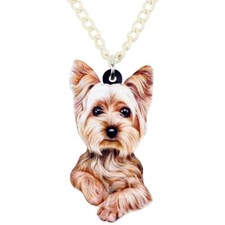 Acrylic Brown Yorkshire Terrier Dog Necklace Pendant Pets Jewelry Charms Gifts