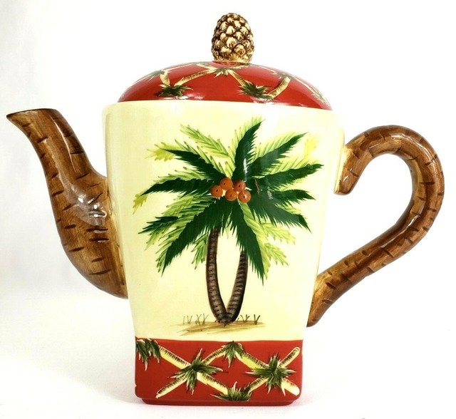 Pacific Rim China Teapot Coffee/Teapot With Lid Palm Trees No Box eBay