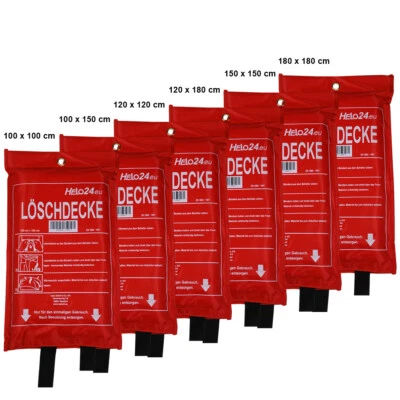 HELO Feuerlöschdecke Löschdecke Feuerdecke Feuerlöscher Fiberglas 6 Größen DIN EN1869