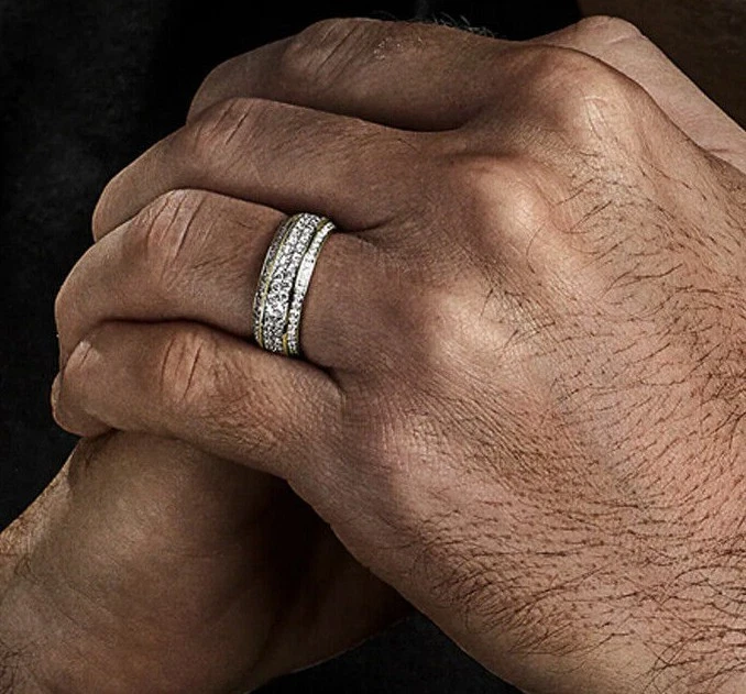 950 Platinum 2 Carat Genuine Round Diamond Mens 6 mm Width Wedding Ring All Size