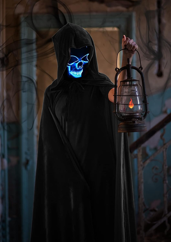 Halloween Costumes for Adults with Scary Light up Mask Cosplay Cape