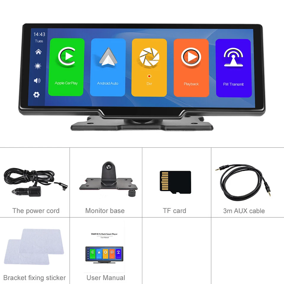 9,3 Zoll 2K Tragbarer Touchscreen Autoradio Wireless Apple CarPlay Android Auto - Bild 2 von 4