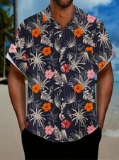 Fashion Men Casual Tropical Leaf Pattern Short Sleeve Shirt Hawaiian Shirt New