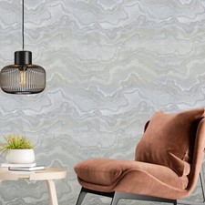 Light gray white silver gold Faux mineral lava marble stone Textured wallpaper