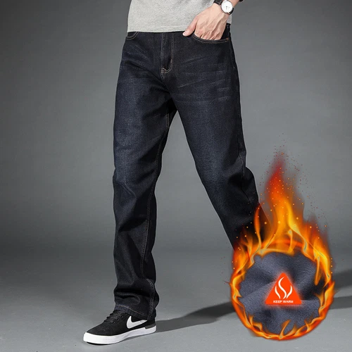 Hombre Invierno Grueso Térmico Jeans Forrado de Vellón Denim Pantalones Algodón Cálidos Pantalones - Imagen 7 de 17