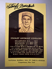 STANLEY COVELESKI AUTH. AUTOGRAPH HOF POSTCARD NY GIANTS, INDIANS NM
