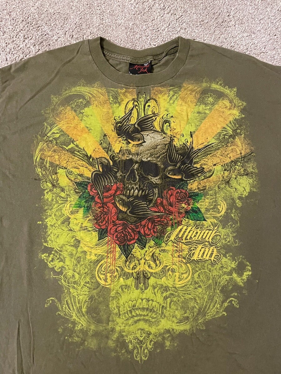 Vintage Miami Ink T Shirt Mens Size XL? Skull Rose Tattoo Big 