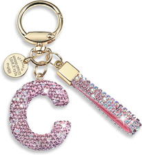 Sparkly Initial Letter Keychain - Cute Pink Blue White Accessory for Girls